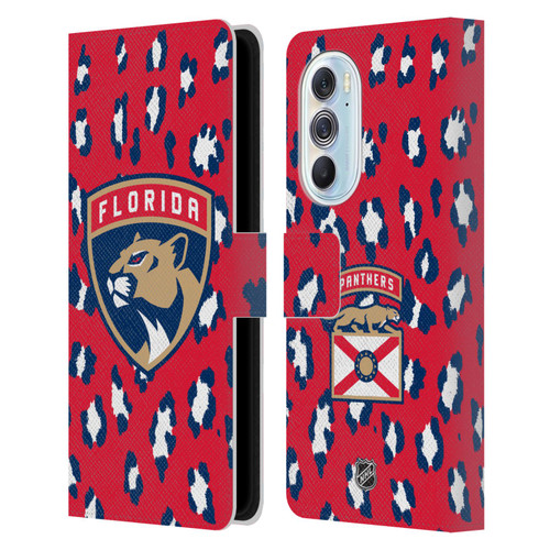 NHL Florida Panthers Leopard Patten Leather Book Wallet Case Cover For Motorola Edge X30
