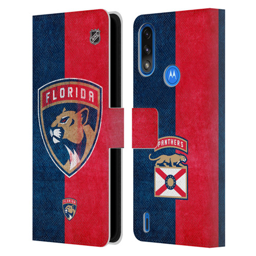 NHL Florida Panthers Half Distressed Leather Book Wallet Case Cover For Motorola Moto E7 Power / Moto E7i Power