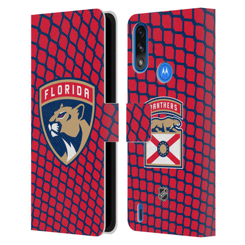 NHL Florida Panthers Net Pattern Leather Book Wallet Case Cover For Motorola Moto E7 Power / Moto E7i Power