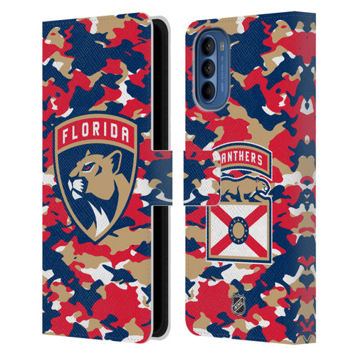 NHL Florida Panthers Camouflage Leather Book Wallet Case Cover For Motorola Moto G41