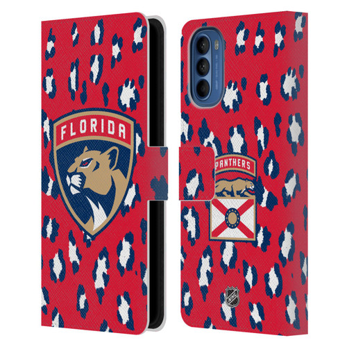 NHL Florida Panthers Leopard Patten Leather Book Wallet Case Cover For Motorola Moto G41