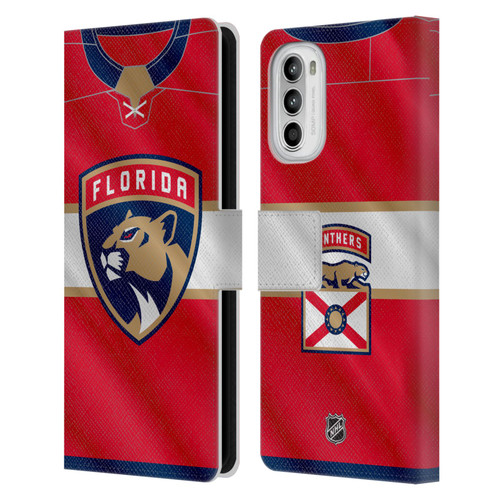 NHL Florida Panthers Jersey Leather Book Wallet Case Cover For Motorola Moto G52
