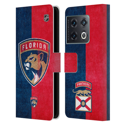 NHL Florida Panthers Half Distressed Leather Book Wallet Case Cover For OnePlus 10 Pro