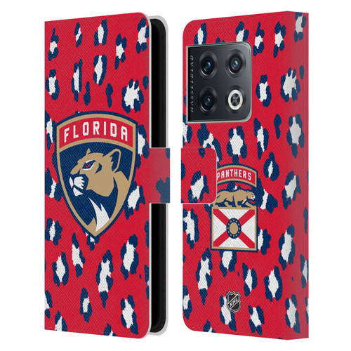 NHL Florida Panthers Leopard Patten Leather Book Wallet Case Cover For OnePlus 10 Pro