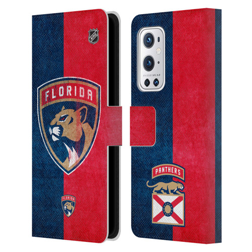 NHL Florida Panthers Half Distressed Leather Book Wallet Case Cover For OnePlus 9 Pro