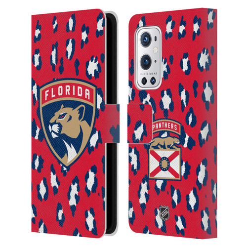 NHL Florida Panthers Leopard Patten Leather Book Wallet Case Cover For OnePlus 9 Pro