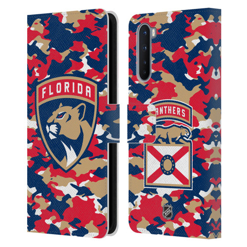 NHL Florida Panthers Camouflage Leather Book Wallet Case Cover For OnePlus Nord 5G