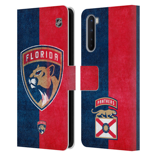 NHL Florida Panthers Half Distressed Leather Book Wallet Case Cover For OnePlus Nord 5G