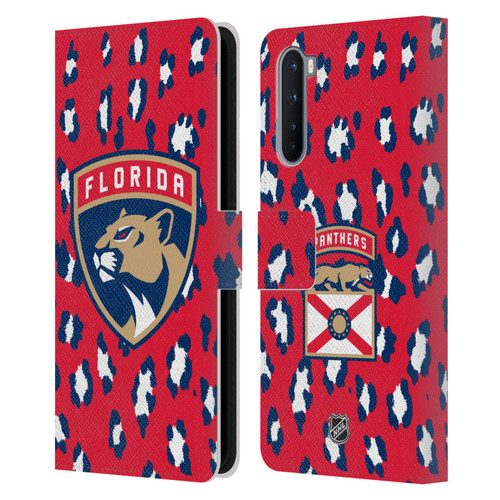 NHL Florida Panthers Leopard Patten Leather Book Wallet Case Cover For OnePlus Nord 5G