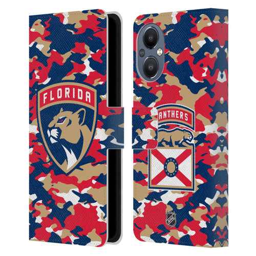 NHL Florida Panthers Camouflage Leather Book Wallet Case Cover For OnePlus Nord N20 5G