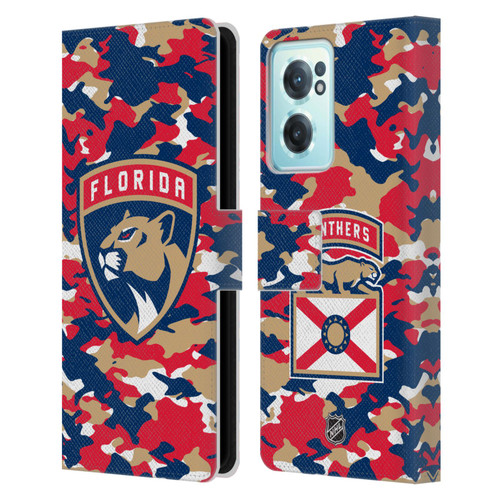 NHL Florida Panthers Camouflage Leather Book Wallet Case Cover For OnePlus Nord CE 2 5G