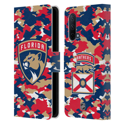 NHL Florida Panthers Camouflage Leather Book Wallet Case Cover For OnePlus Nord CE 5G