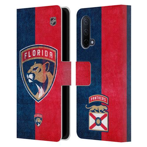 NHL Florida Panthers Half Distressed Leather Book Wallet Case Cover For OnePlus Nord CE 5G