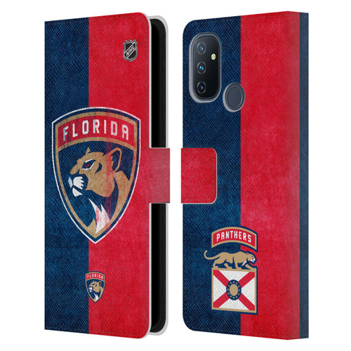 NHL Florida Panthers Half Distressed Leather Book Wallet Case Cover For OnePlus Nord N100