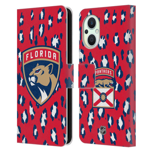 NHL Florida Panthers Leopard Patten Leather Book Wallet Case Cover For OPPO Reno8 Lite
