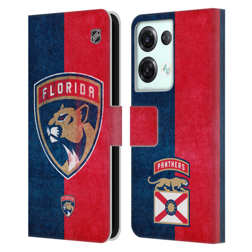 NHL Florida Panthers Half Distressed Leather Book Wallet Case Cover For OPPO Reno8 Pro