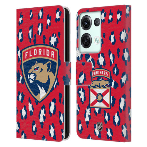 NHL Florida Panthers Leopard Patten Leather Book Wallet Case Cover For OPPO Reno8 Pro