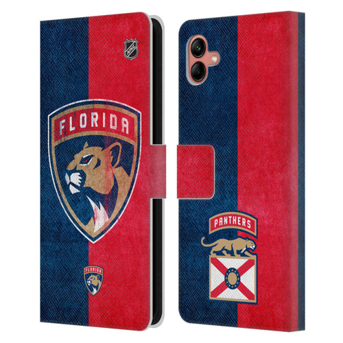 NHL Florida Panthers Half Distressed Leather Book Wallet Case Cover For Samsung Galaxy A04 (2022)