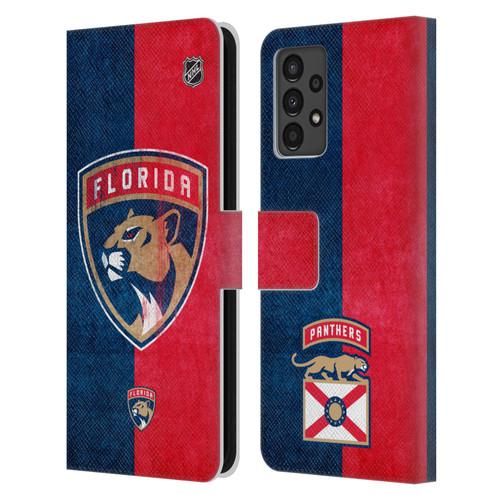 NHL Florida Panthers Half Distressed Leather Book Wallet Case Cover For Samsung Galaxy A13 (2022)