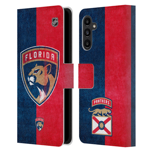 NHL Florida Panthers Half Distressed Leather Book Wallet Case Cover For Samsung Galaxy A13 5G (2021)