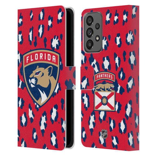 NHL Florida Panthers Leopard Patten Leather Book Wallet Case Cover For Samsung Galaxy A73 5G (2022)