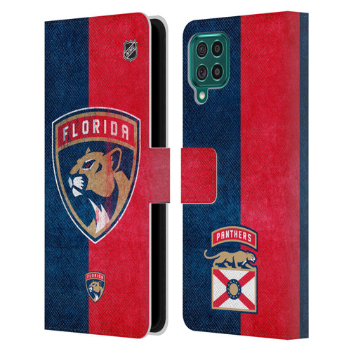 NHL Florida Panthers Half Distressed Leather Book Wallet Case Cover For Samsung Galaxy F62 (2021)