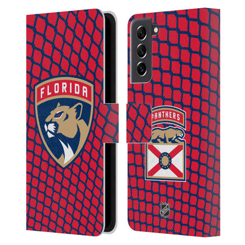 NHL Florida Panthers Net Pattern Leather Book Wallet Case Cover For Samsung Galaxy S21 FE 5G