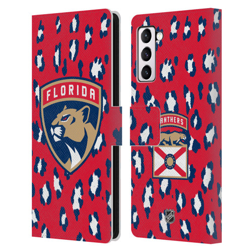 NHL Florida Panthers Leopard Patten Leather Book Wallet Case Cover For Samsung Galaxy S21+ 5G