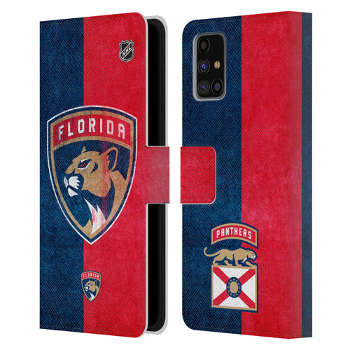 NHL Florida Panthers Half Distressed Leather Book Wallet Case Cover For Samsung Galaxy M31s (2020)