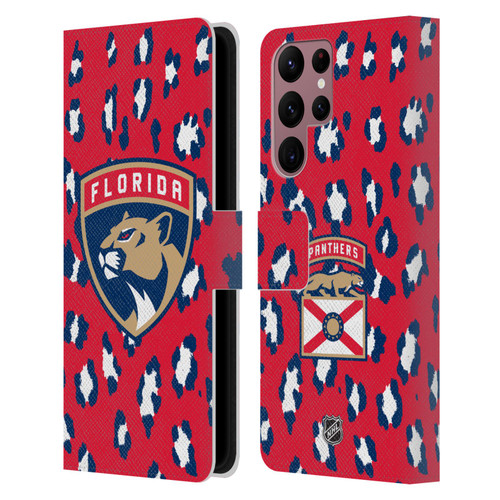 NHL Florida Panthers Leopard Patten Leather Book Wallet Case Cover For Samsung Galaxy S22 Ultra 5G