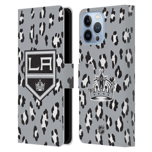 NHL Los Angeles Kings Leopard Patten Leather Book Wallet Case Cover For Apple iPhone 13 Pro Max