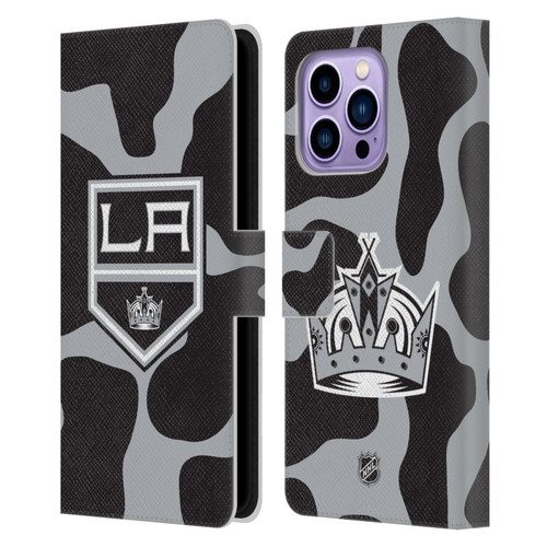 NHL Los Angeles Kings Cow Pattern Leather Book Wallet Case Cover For Apple iPhone 14 Pro Max