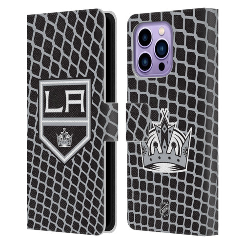 NHL Los Angeles Kings Net Pattern Leather Book Wallet Case Cover For Apple iPhone 14 Pro Max