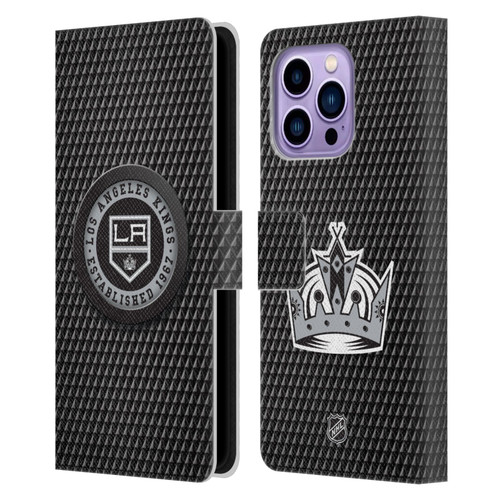 NHL Los Angeles Kings Puck Texture Leather Book Wallet Case Cover For Apple iPhone 14 Pro Max