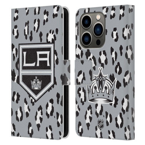 NHL Los Angeles Kings Leopard Patten Leather Book Wallet Case Cover For Apple iPhone 14 Pro
