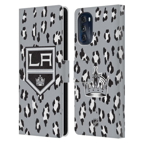 NHL Los Angeles Kings Leopard Patten Leather Book Wallet Case Cover For Motorola Moto G (2022)