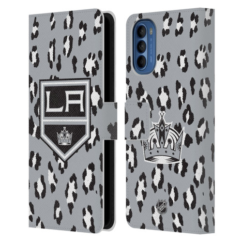 NHL Los Angeles Kings Leopard Patten Leather Book Wallet Case Cover For Motorola Moto G41