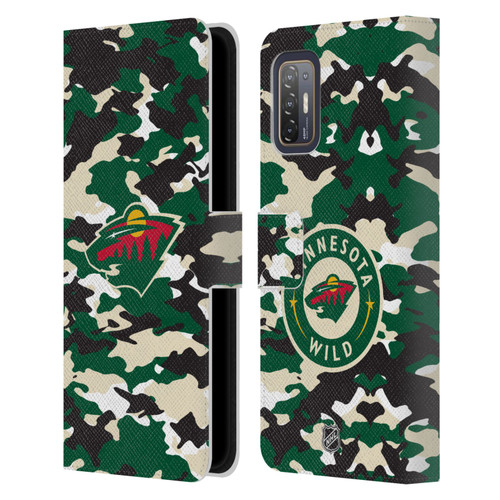 NHL Minnesota Wild Camouflage Leather Book Wallet Case Cover For HTC Desire 21 Pro 5G