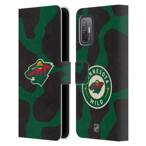 NHL Minnesota Wild Cow Pattern Leather Book Wallet Case Cover For HTC Desire 21 Pro 5G