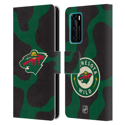 NHL Minnesota Wild Cow Pattern Leather Book Wallet Case Cover For Huawei P40 5G