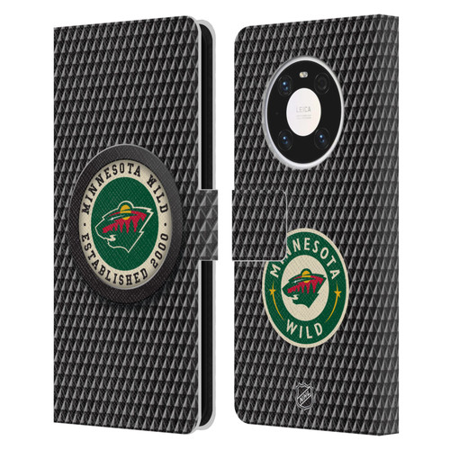 NHL Minnesota Wild Puck Texture Leather Book Wallet Case Cover For Huawei Mate 40 Pro 5G