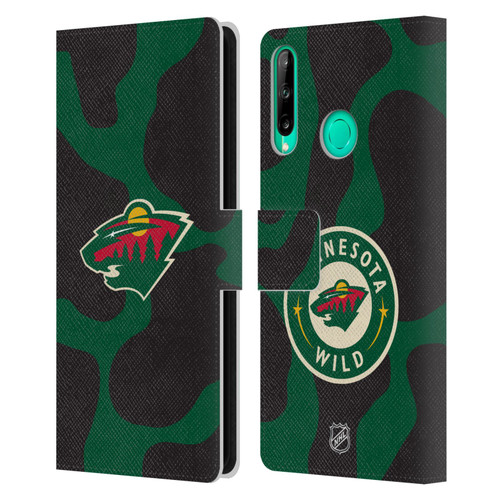 NHL Minnesota Wild Cow Pattern Leather Book Wallet Case Cover For Huawei P40 lite E