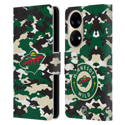 NHL Minnesota Wild Camouflage Leather Book Wallet Case Cover For Huawei P50