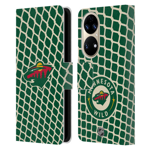 NHL Minnesota Wild Net Pattern Leather Book Wallet Case Cover For Huawei P50