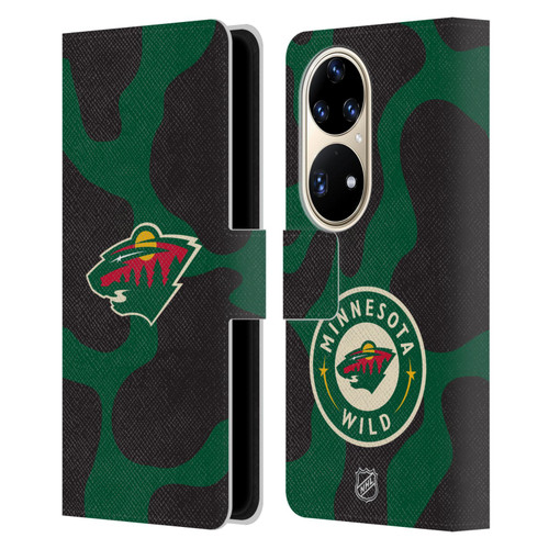 NHL Minnesota Wild Cow Pattern Leather Book Wallet Case Cover For Huawei P50 Pro