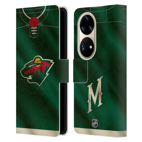 NHL Minnesota Wild Jersey Leather Book Wallet Case Cover For Huawei P50 Pro