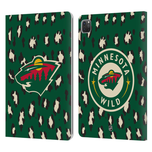 NHL Minnesota Wild Leopard Patten Leather Book Wallet Case Cover For Apple iPad Pro 11 2020 / 2021 / 2022