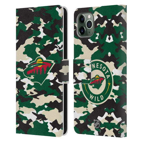NHL Minnesota Wild Camouflage Leather Book Wallet Case Cover For Apple iPhone 11 Pro Max