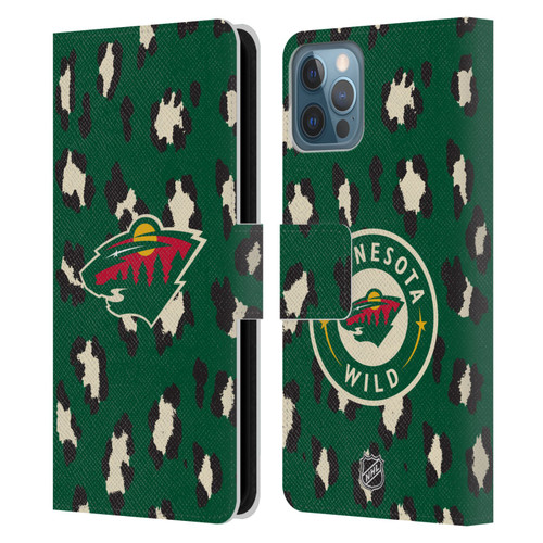 NHL Minnesota Wild Leopard Patten Leather Book Wallet Case Cover For Apple iPhone 12 / iPhone 12 Pro
