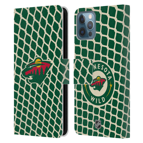 NHL Minnesota Wild Net Pattern Leather Book Wallet Case Cover For Apple iPhone 12 / iPhone 12 Pro